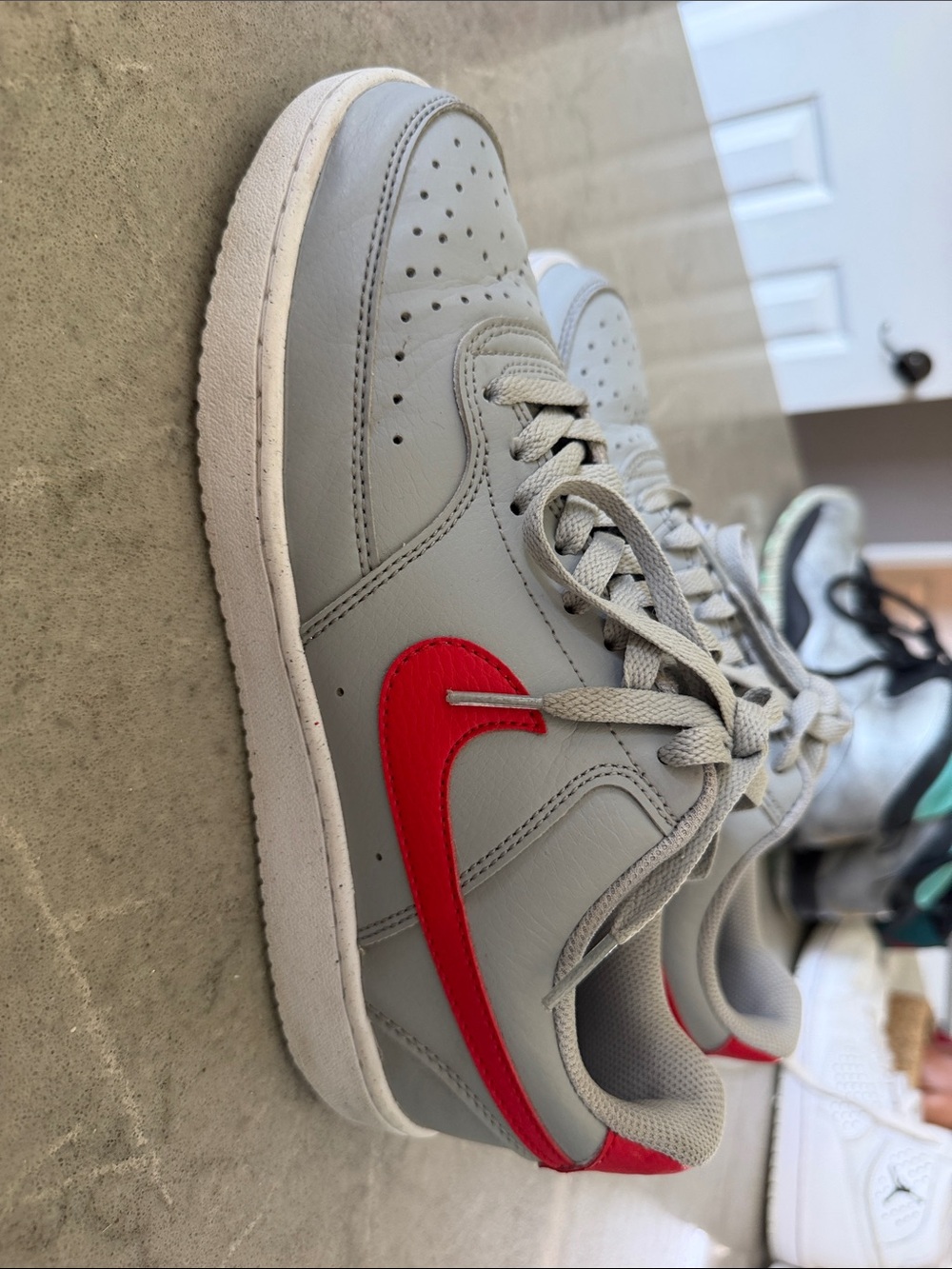 Nike court vision low next natures in wolf gray and university red men’s 8.5